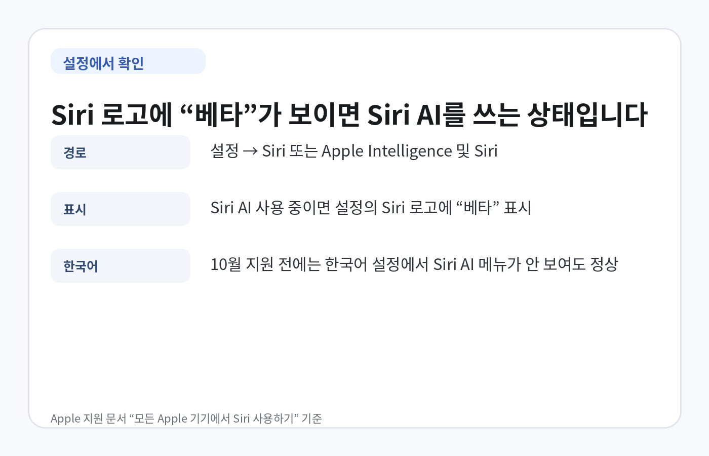 iPhone 설정에서 Siri AI 베타 사용 여부를 확인하는 방법
