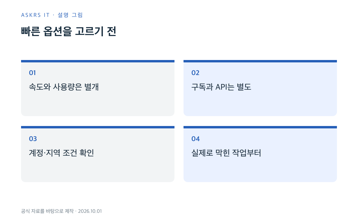 빠른 모델 옵션 선택 시 사용량과 이용 조건 점검