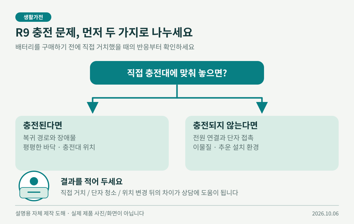 직접 거치했을 때 충전 여부에 따른 R9 점검 분기