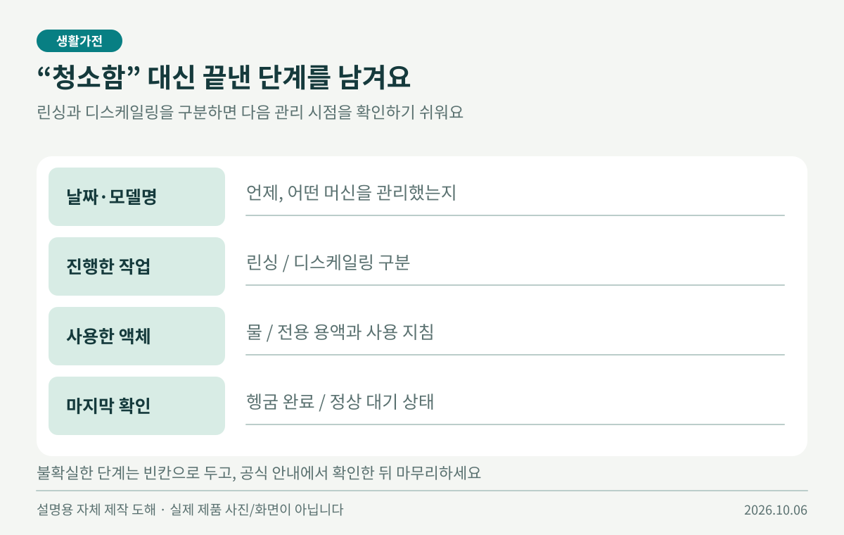 네스프레소 일상 관리와 디스케일링 완료 확인 기록